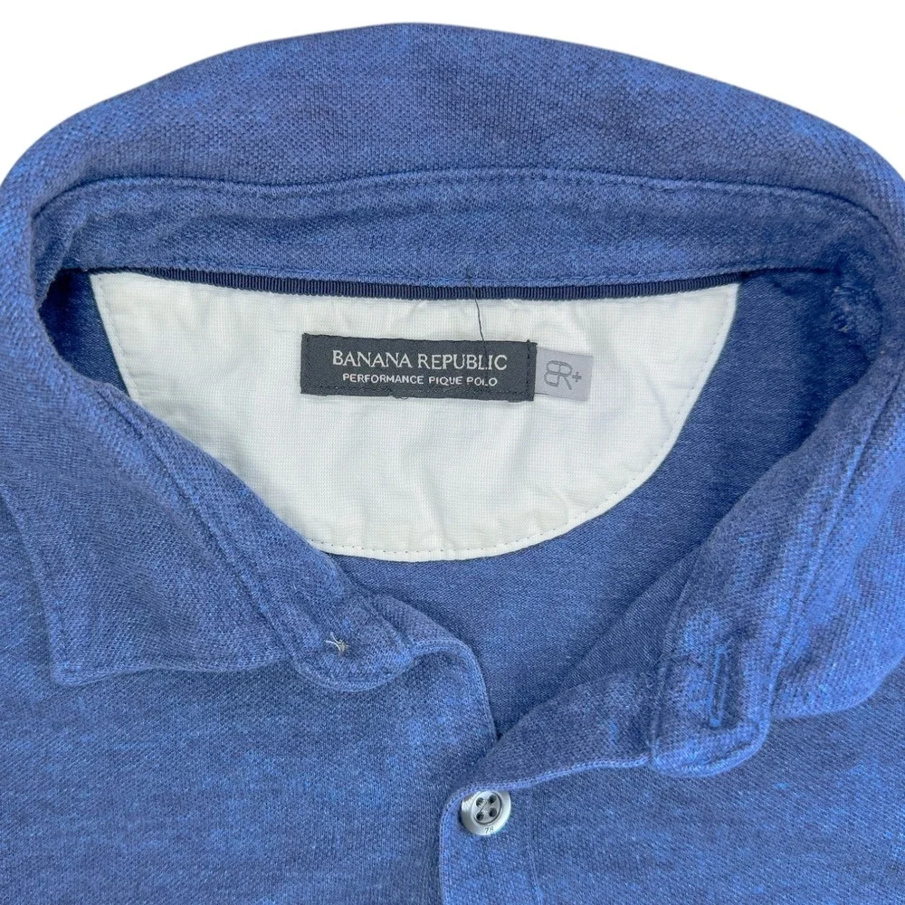 Banana Republic Performance Pique Polo Shirt Mens Med Blue Cotton BR+ Rugby Golf
